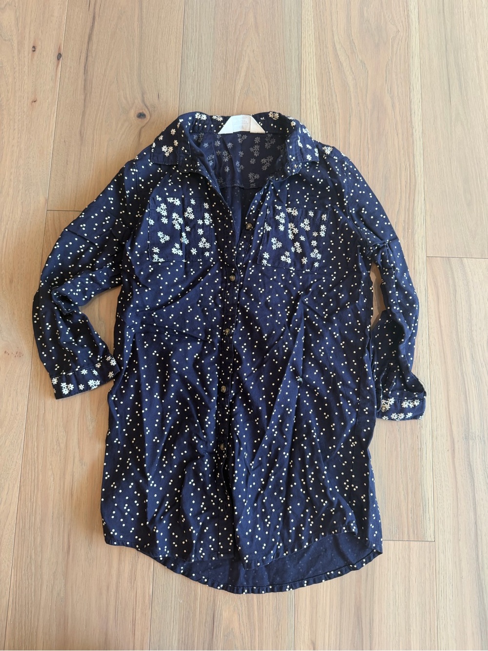 H&M Navy Blue Floral Button-Up Tunic